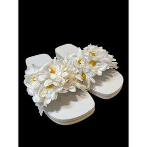 Vintage White Daisy Flower Platform Sandals X-Large Handmade Summer Slides Man-M
